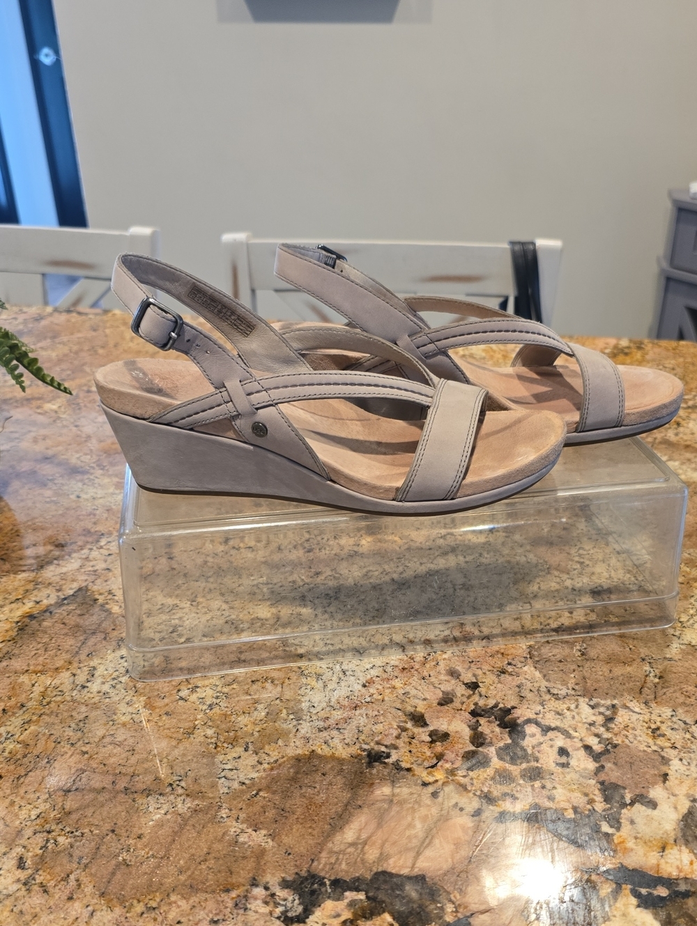 UGG Taupe Leather Wedge Slingback Sandals